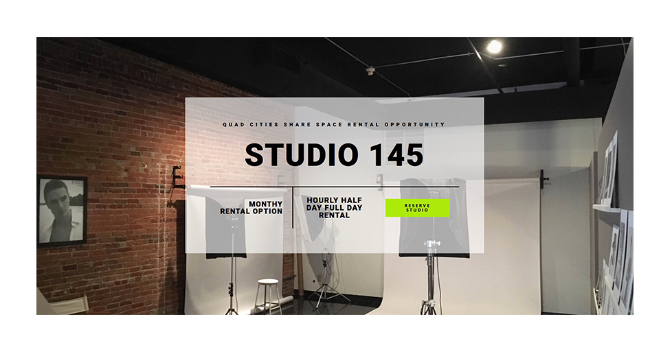 Quad Cities share space rental opportunity: Studio 145. Monthly rental option. Hourly, half day, full day rental. Click here to reserve